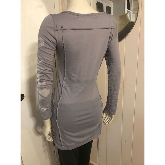 Anama Lightweight Womens Small Gray Ruched Sides Tunic Dress Graphics Peace Sign - Picture 4 of 7